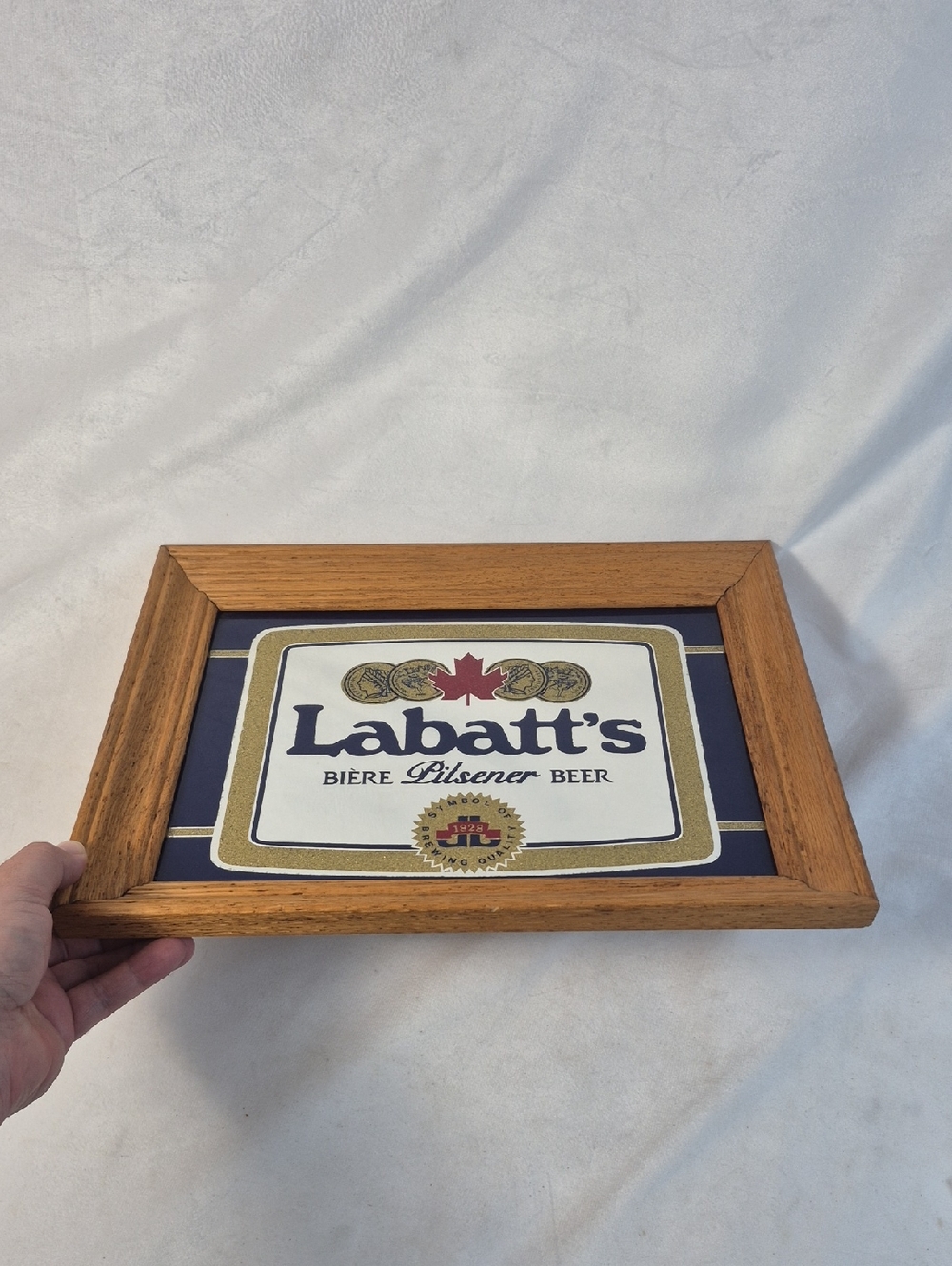 Vintage Labatt's Pilsner Beer Framed Glass Mirror Bar Sign 14.5" x 11.5"